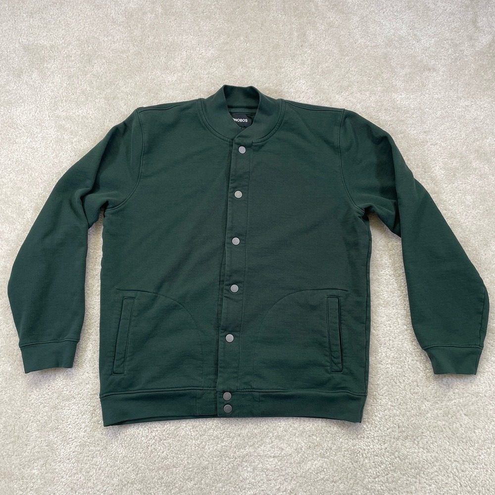 Bonobos Cotton Fleece Bomber Jacket Mens M Dark Green Snap Close Pockets